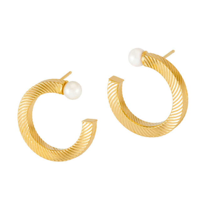Gold Pearl Hoop Earrings