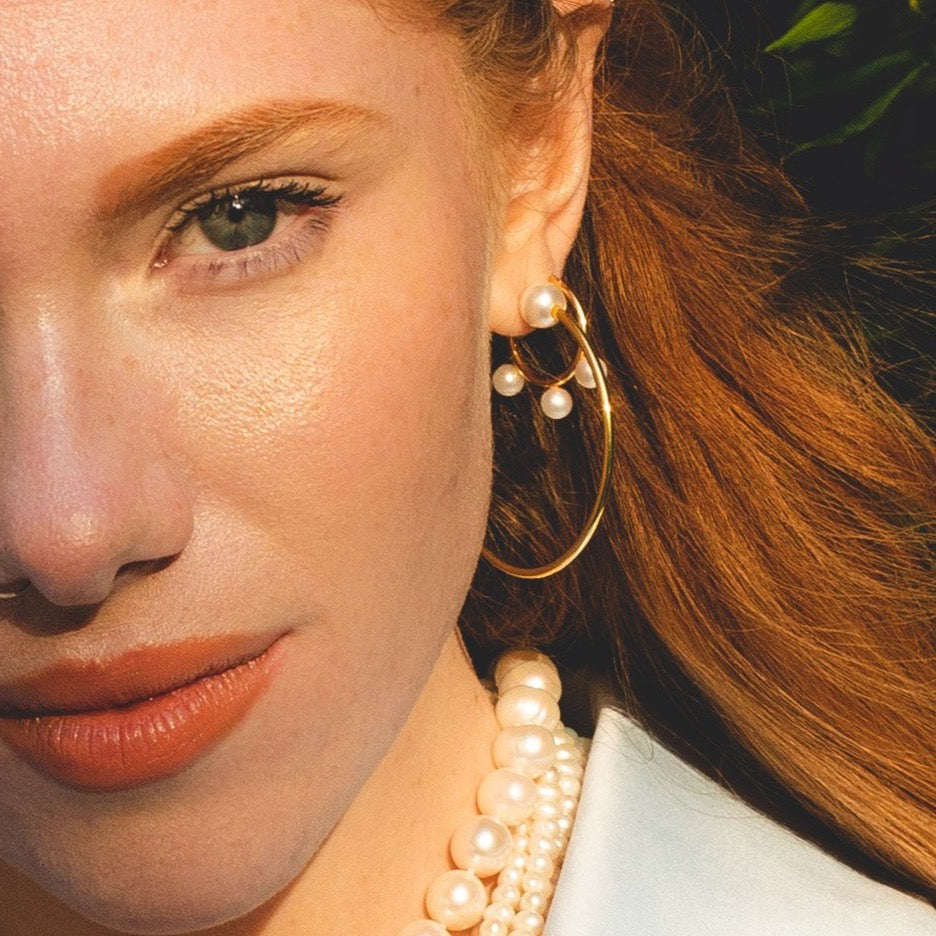 Large Pearl Hoop Earrings -