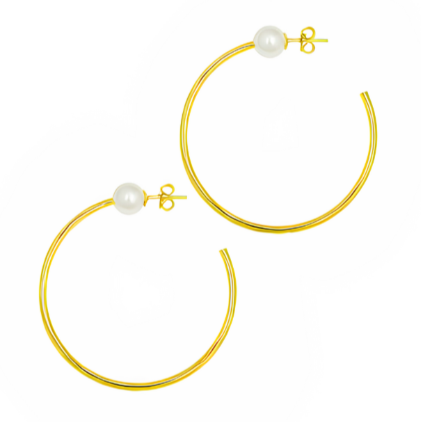 Pearl gold hoops