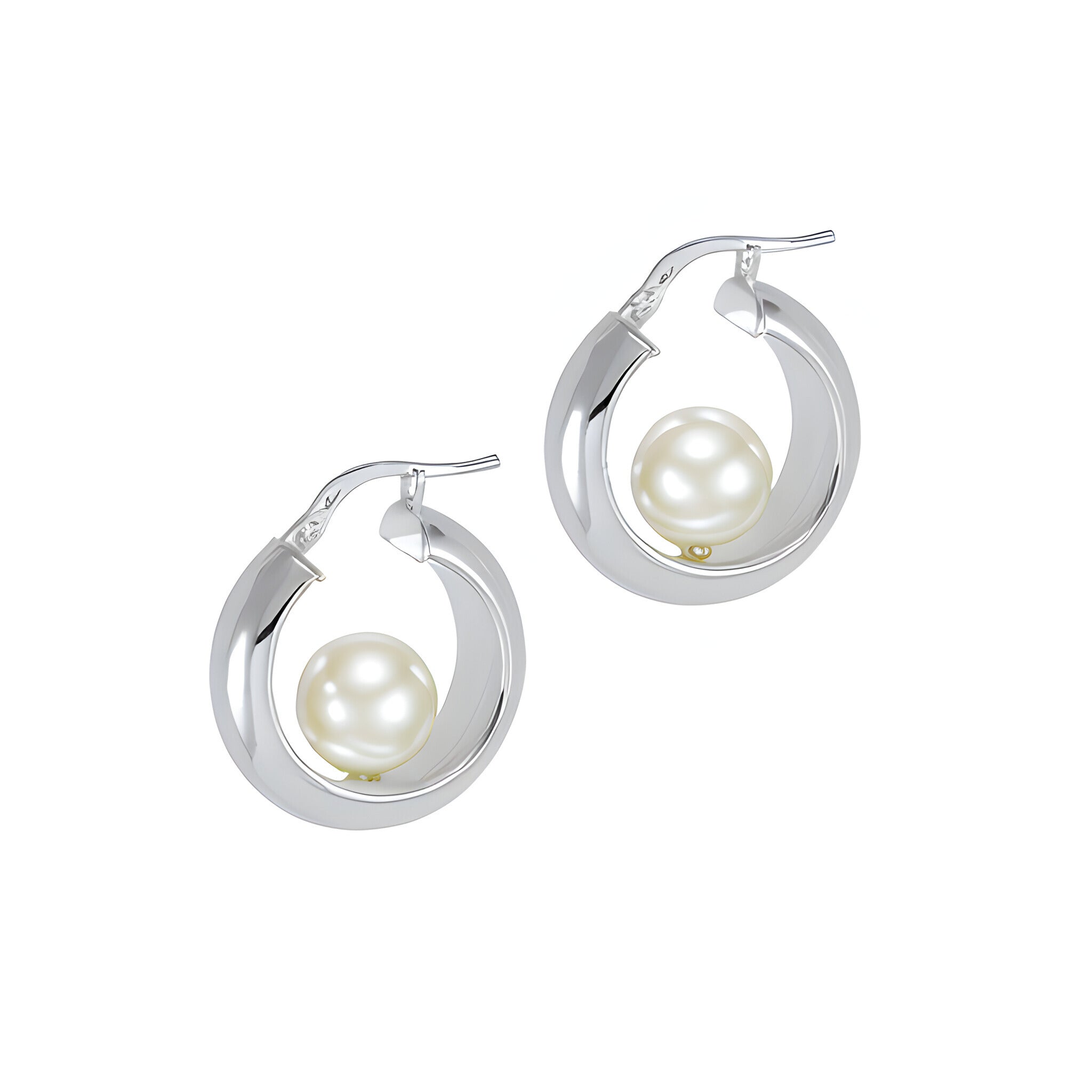 Silver pearl hoops