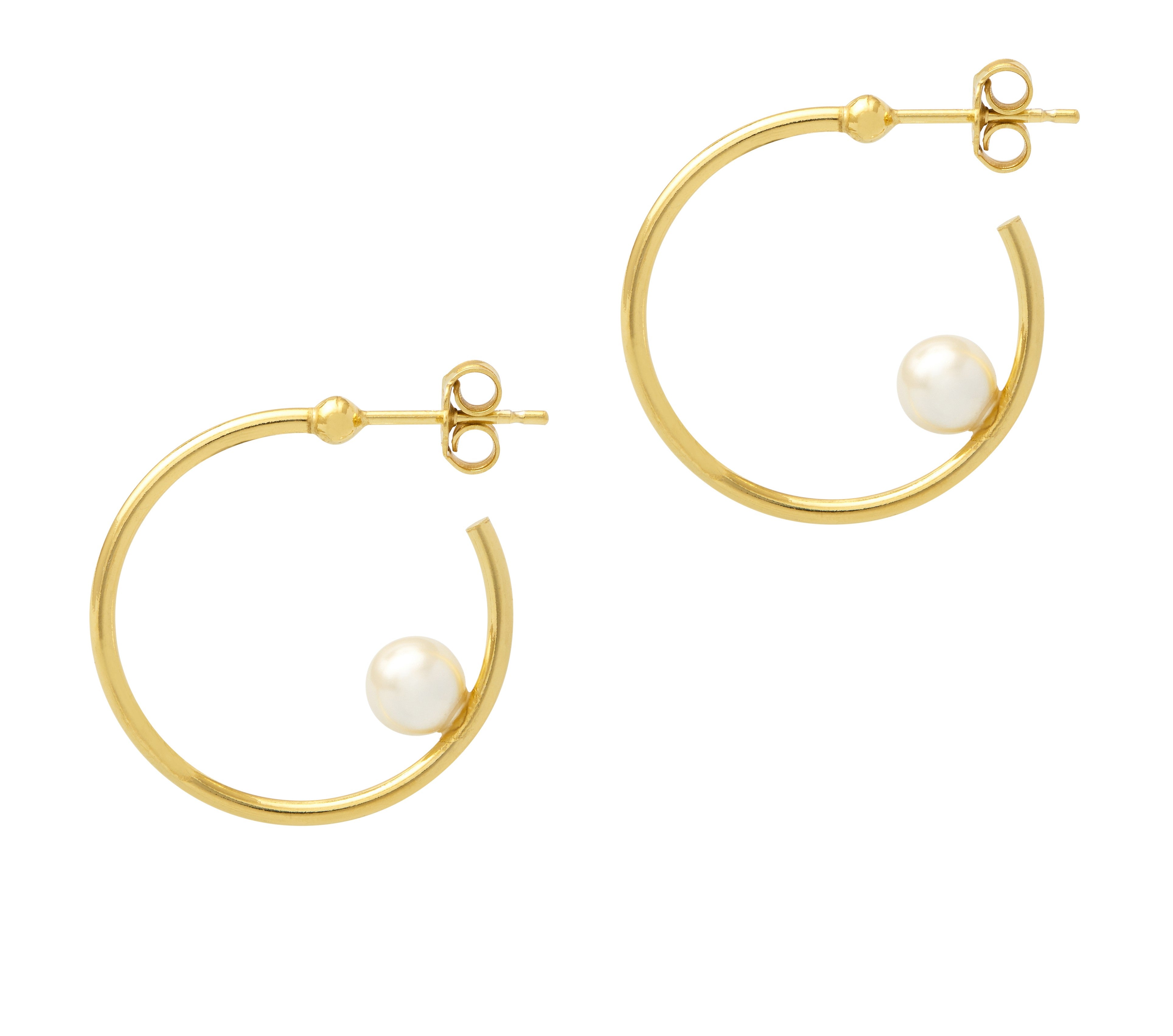 Gold hoop earrings with pearls