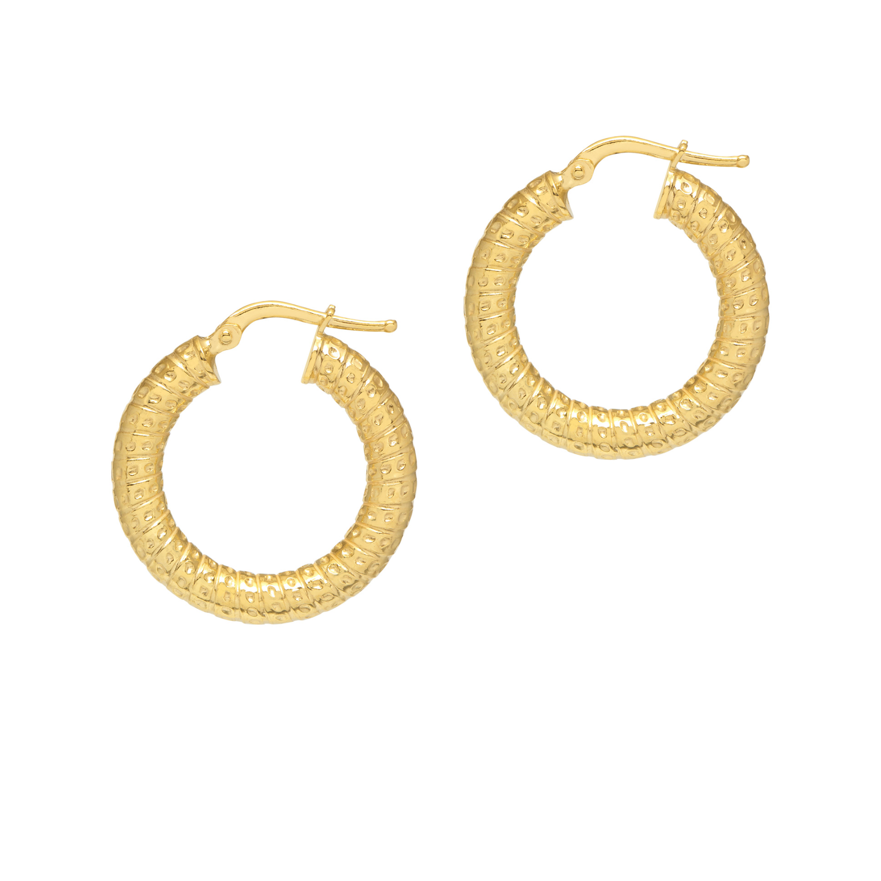 Gold hoop earrings on a white background