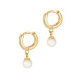 Gold hoop earrings with pearl drops
