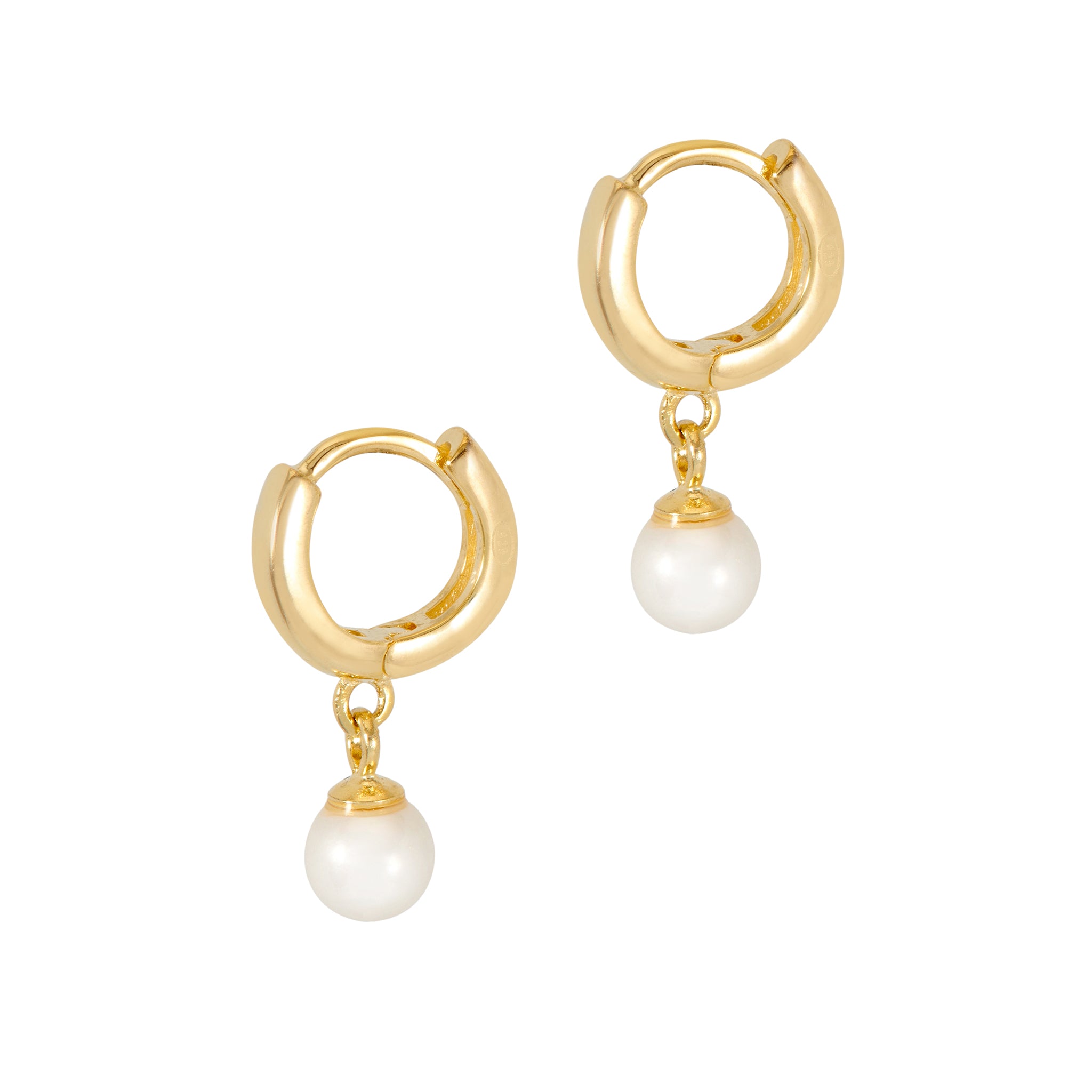 Gold hoop earrings with pearl drops