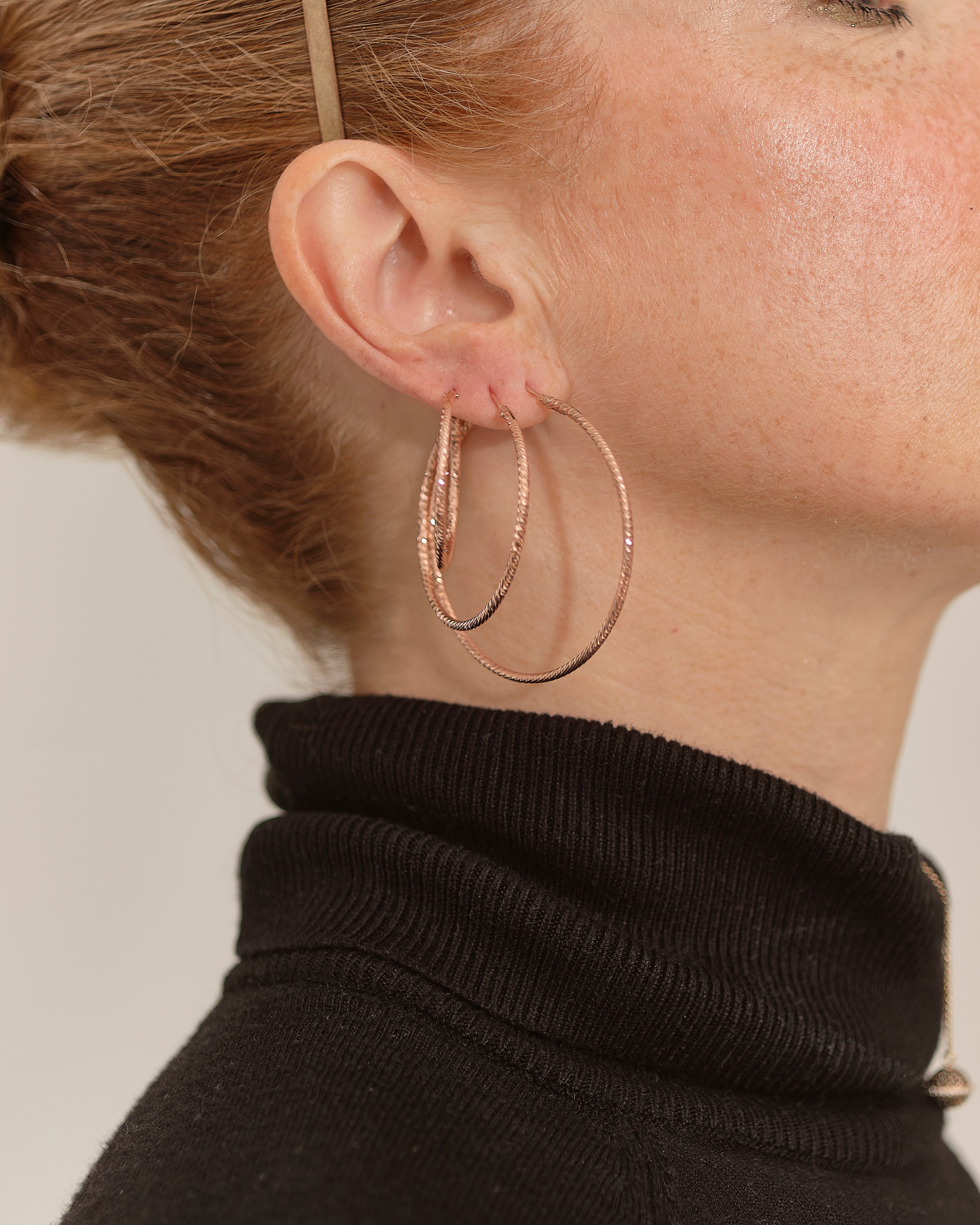 sparkly rose gold hoop earrings