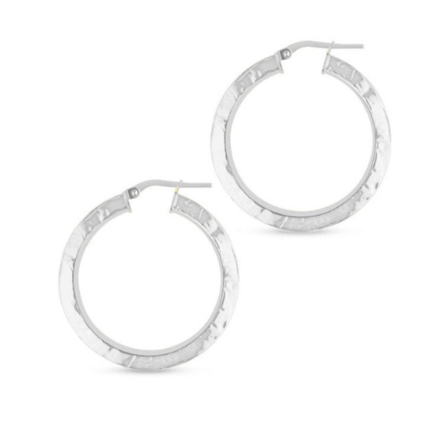 squared edged silver hoops