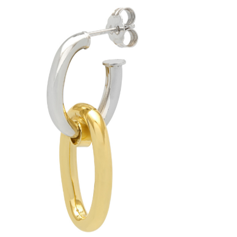 Interlinking 2 tone yellow gold and silver hoops