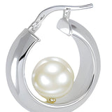 Silver hoop earrings with pearl on a white background