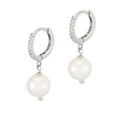 Sparkly, CZ Freshwater Pearl hoop earrings