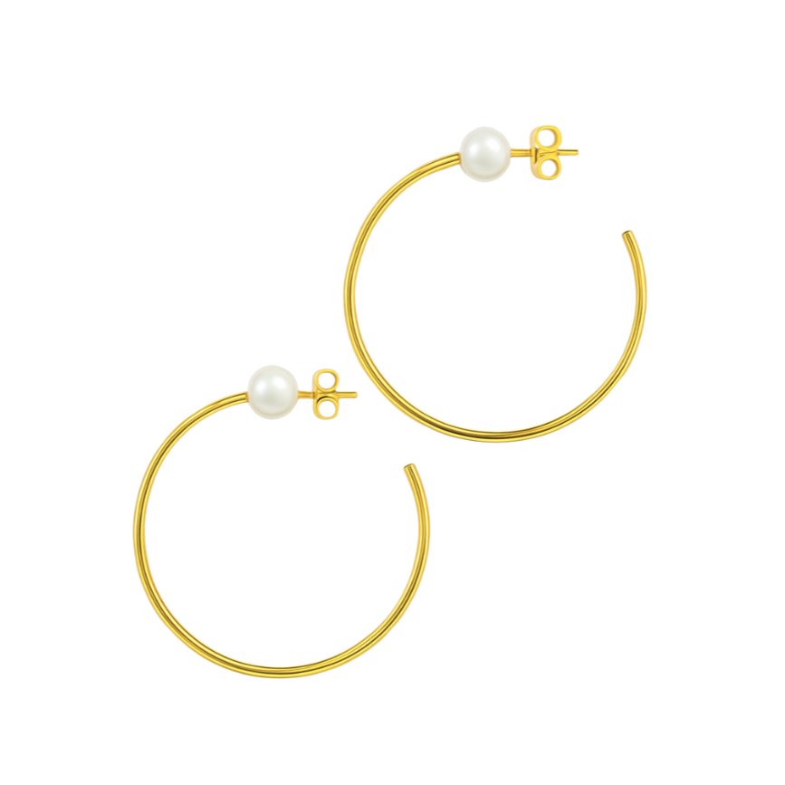 Large Gold Hoops & Pearls