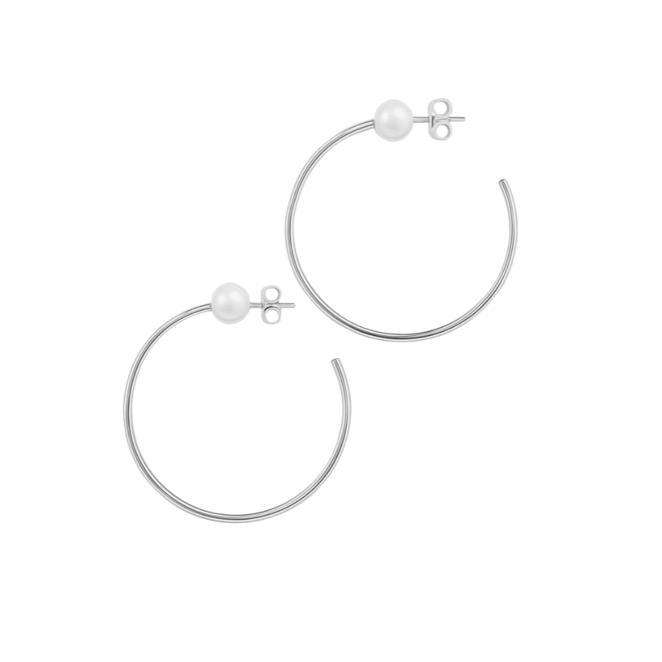 Large Silver Hoops & Pearls