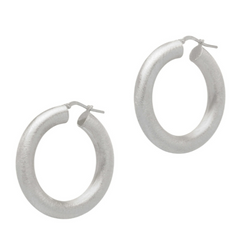 Matte brushed hoops earrings - silver