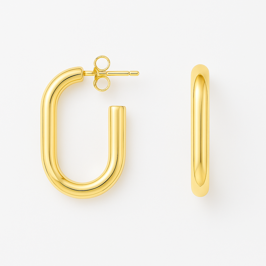 Gold hoop earrings on a white background