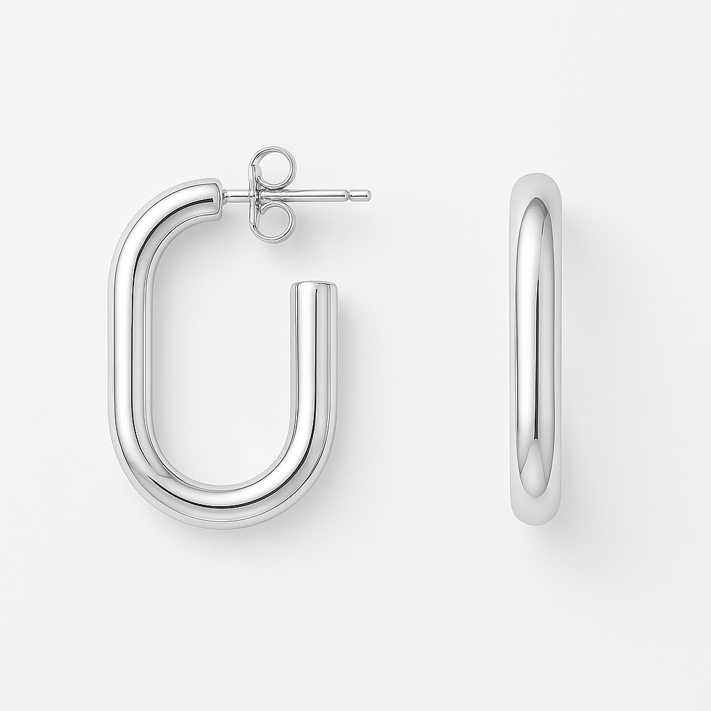 Oval Hoop Earrings - Gold - 18 mm