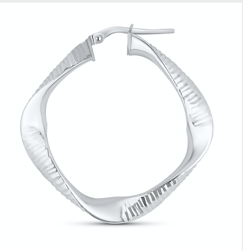 Textured Square Hoops - Silver - The Hoop Station 