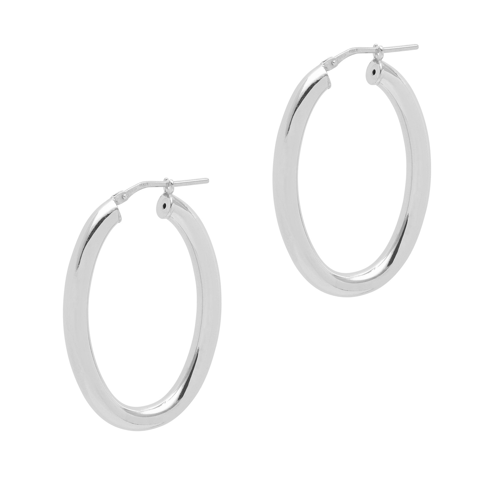 Shiny Oval Silver Hoops
