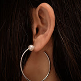 Pearl Hoop Earrings - Silver - Large - 50 mm 