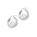 Silver pearl hoops