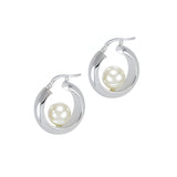 Silver pearl hoops