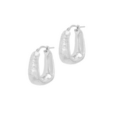 Textured, Graduated Oval Hoop Earrings - Silver