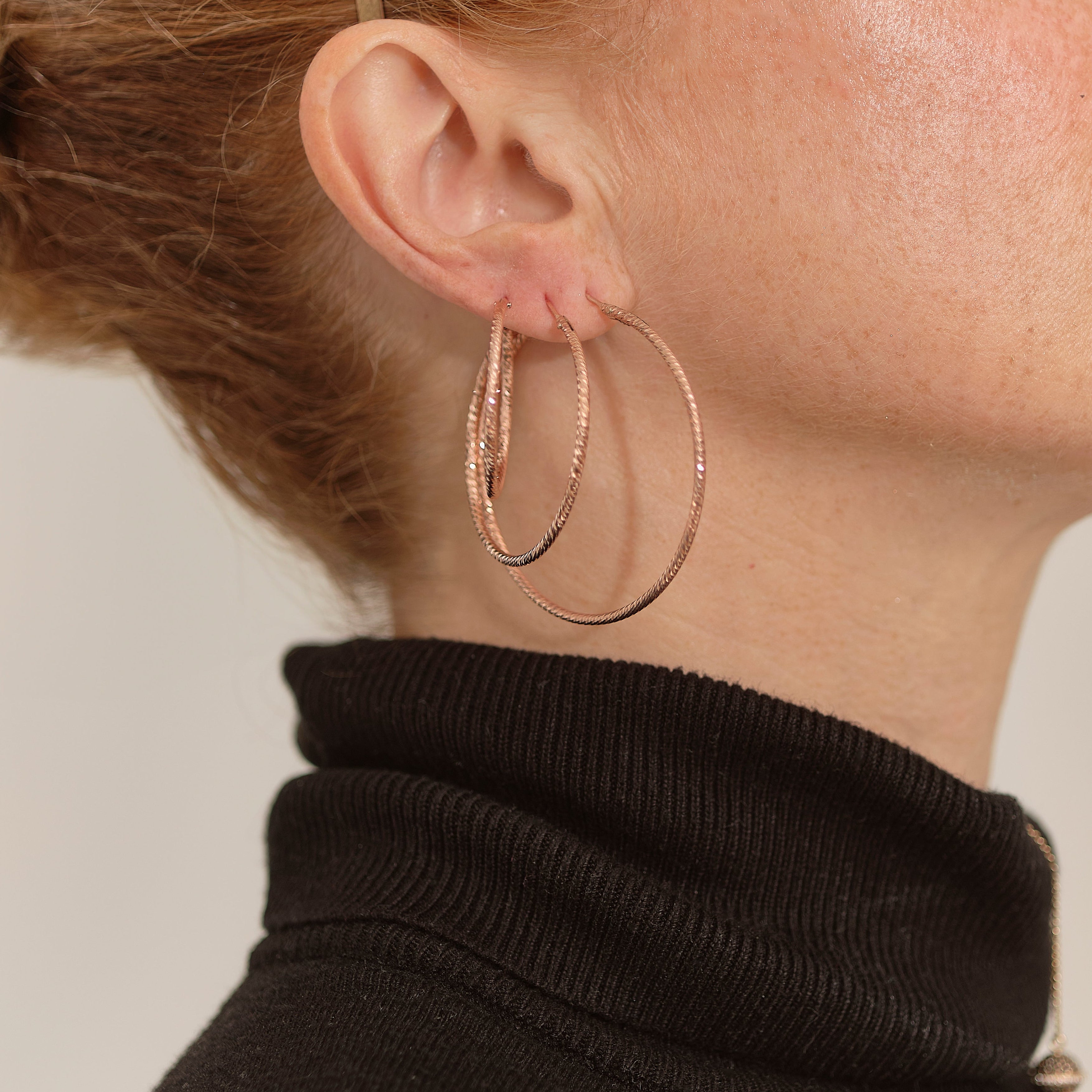 sparkly rose gold hoop earrings