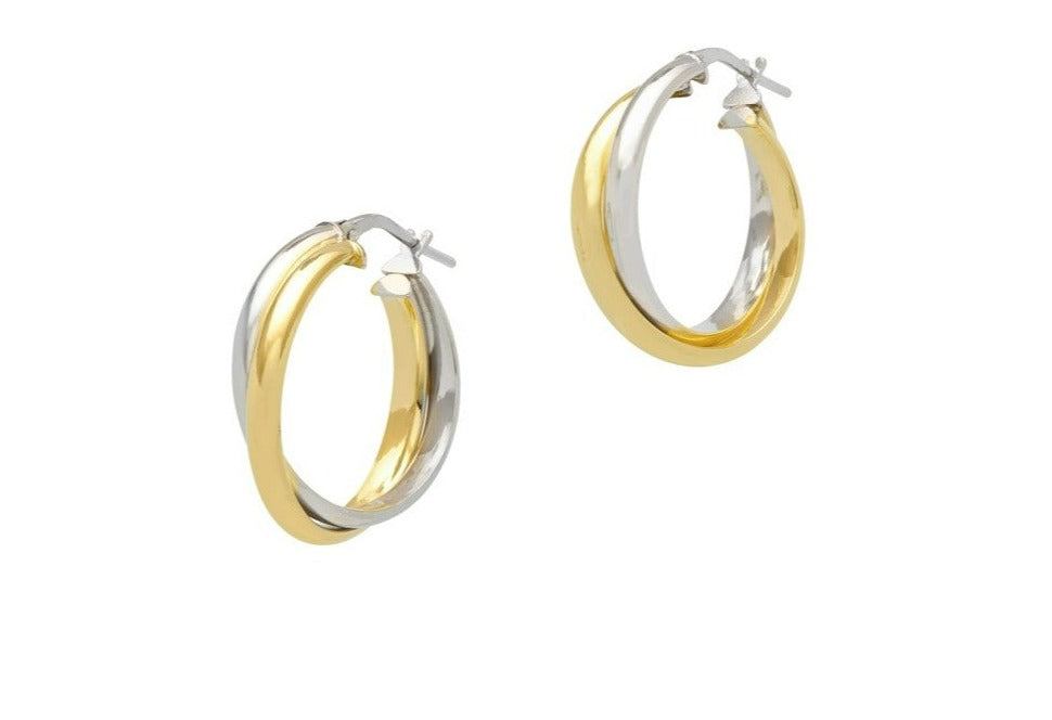 2tone Yellow Gold and Silver Hoops