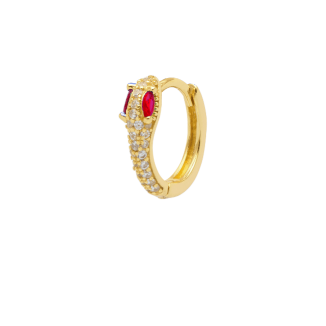 Red-Eyed Sparkly Serpent Gold Huggie