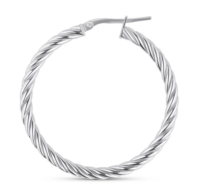 Medium-Sized Spiral Twist Hoops - Silver - The Hoop Station 