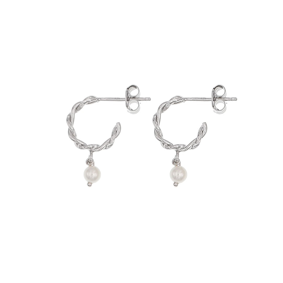 Twist Huggies + Pearl Drops= Earrings - Silver - The Hoop Station 